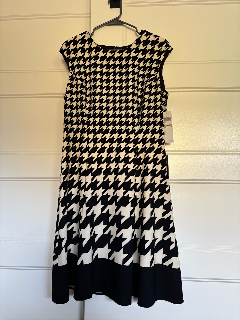 London Times Black & White Houndstooth Fit-and-Flare Dress